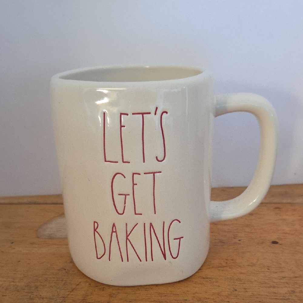 Rae Dunn Cream Mug with Red Text